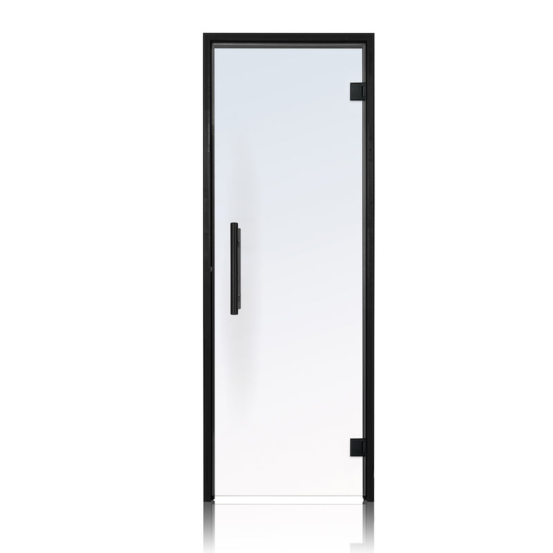 Prosaunas Black Alder Frame, Prehung Clear Glass Sauna Door 24x73 (Right Black Hinges)