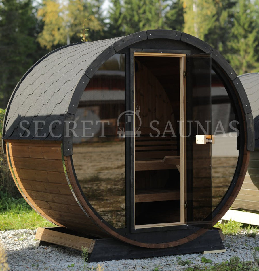SaunaLife Model EE6G Sauna Barrel Glass Front with Back Benches